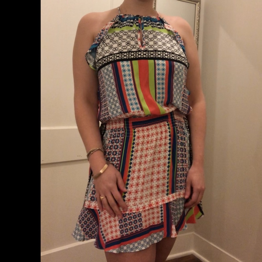 Parker - 100% Silk, Printed, Knee-Length, Halter dress, size Medium